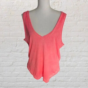 Free People Movement Womens  V Neck Tank Top Hot Pink Cut Out Tie Back Size Medi